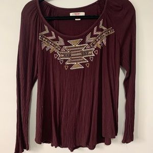 Beaded Maroon Long Sleeve Top